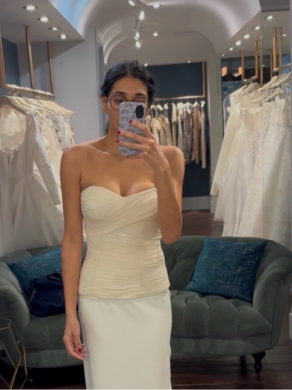 Monique Lhuillier Cream Pleated Bustier Top